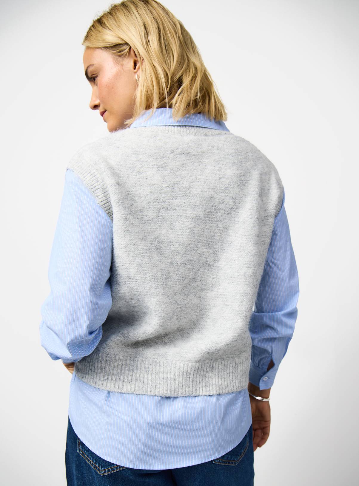 Grey Mock Layer V Neck Vest & Shirt Set 14 - Image 4